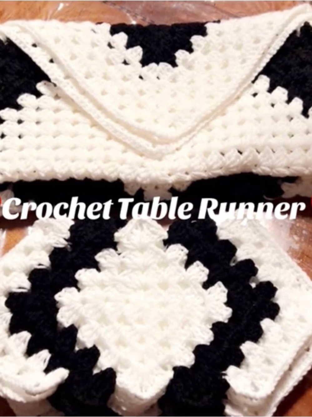 Black & White Crochet Runner with Granny Square Motif